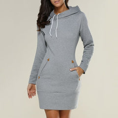 Spring Ladies Knee Length Dress Hooded Warm Sweatshirt