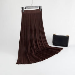 Elegant Solid Rib Knitted Large Swing Maxi Long Skirts