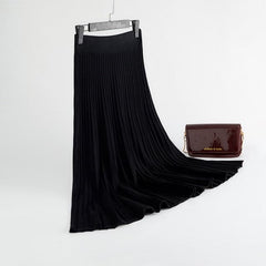 Elegant Solid Rib Knitted Large Swing Maxi Long Skirts