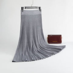 Elegant Solid Rib Knitted Large Swing Maxi Long Skirts