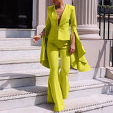 V Neck Casual Office Flare Pants Suits