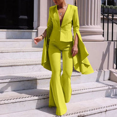 V Neck Casual Office Flare Pants Suits