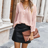 Long Sleeve Simple V Neck T Shirt