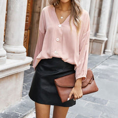 Long Sleeve Simple V Neck T Shirt