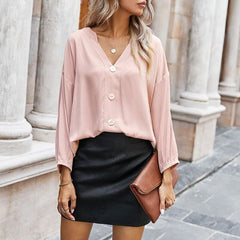 Long Sleeve Simple V Neck T Shirt