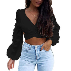 Solid Lace Deep V Neck Vest T Shirt