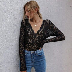 Deep V neck Lace T shirt