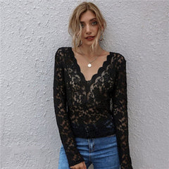 Deep V neck Lace T shirt