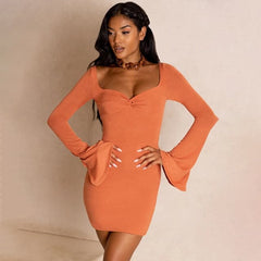 Spring Summer Flare Sleeve Bodycon Bandage Dress
