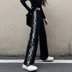 Tie dyed High waist Casual Pants for Female Students Loose Fried Street Slim Straight Wide leg Tide Sports