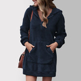 Long Sleeve Plush Hooded Warm Fluffy Pullover Sweatshirt Dress