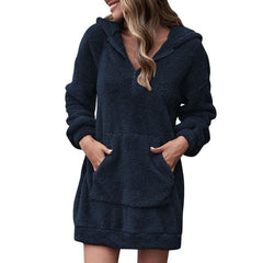 Long Sleeve Plush Hooded Warm Fluffy Pullover Sweatshirt Dress