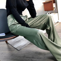 Spring High End Satin Sagging Broad Leg Pants High Waist Suit Pants Loose Simulation Silk Straight Pants Women