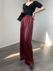 Spring High End Satin Sagging Broad Leg Pants High Waist Suit Pants Loose Simulation Silk Straight Pants Women