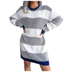 Elegant Casual Loose Knitted Round Neck Sweater Dress