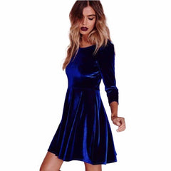 Large Size Xl Dress O neck Lanterm Sleeve Slim Night Solid Party Short Dress High Waist Long Dresses