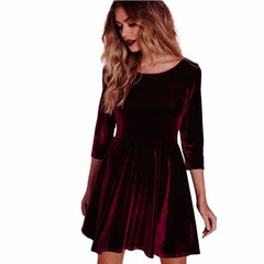 Large Size Xl Dress O neck Lanterm Sleeve Slim Night Solid Party Short Dress High Waist Long Dresses