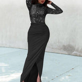 Spring Deep O neck Mesh Stitching Bodycon Dress