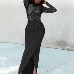 Spring Deep O neck Mesh Stitching Bodycon Dress