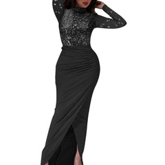 Spring Deep O neck Mesh Stitching Bodycon Dress