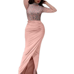 Spring Deep O neck Mesh Stitching Bodycon Dress