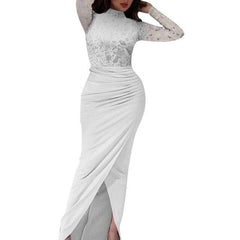 Spring Deep O neck Mesh Stitching Bodycon Dress