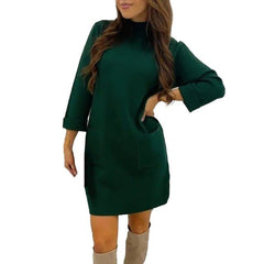 Autumn Winter Oversize Loose Pocket Round Neck Boutique De Velvet Long Sleeve Dress Female Warm Straight Dress