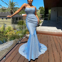 Long Train Mermaid Sleeveless Evening Party Sling Dress