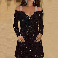Summer Shiny Rhinestone Lace Elegant Dress