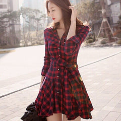 Christmas Long Sleeve Scottish Plaid Slim Dress