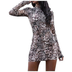 Autumn V neck Short Sleeve Party Dress Snakeskin Print Vintage Tassels Cocktail Flapper Mini Dress Bodycon Dress