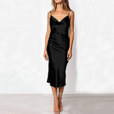 Women's Solid Color Simulation Silk Slim Dress Banquet Halter A Line Mini Dress Wrap Sundress Robe