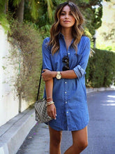 Fashion Casual Pocket Long Sleeve Button Loose Denim Shirt Dress