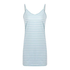 Female Sleep Dress Striped Print Nightgown Casual Home Wear Summer Spaghetti Strap V Neck Adjustable Pajama Dress