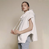 Street Style Solid Hoodies Sleeveless Cut Out Sweatshirt Loose Casual White Tops Female Early Autumn Clothes Gray Wear