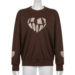 Oversized Hoodie Letter Heart Printed Fashion Sweatshirt Crewneck Long Sleeve Casual Pullovers Autumn Pullovers