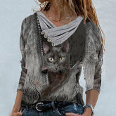 Tunic Vintage Casual Tops Cross V neck Buttons Printing Long Sleeve Sweaters Top Summer Female T shirt Female Clothing