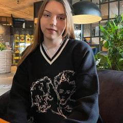 Sweaters Streetwear Knitted Pullover Cupid Jacquard Fashion Hip Hop Spring Autumn Harajuku Oversized Loose Outwear Jumper