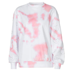 Y2K Pink Tie Dye Hoodies Loose Oversized Long Sleeve O Neck Sweatshirt Autumn Winter Clothes Patchwork Pullover Streetwear