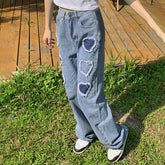 Y2K High Waisted Zip Straight Denim Pants Pure Color Vintage Oversized Pants With Pockets