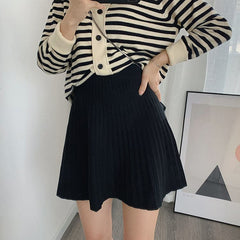 Knitted Autumn and Winter High Waist Pleated Skirt A Line Skirt Short Skirt