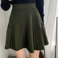 Knitted Autumn and Winter High Waist Pleated Skirt A Line Skirt Short Skirt
