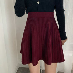 Knitted Autumn and Winter High Waist Pleated Skirt A Line Skirt Short Skirt