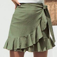 New White Skirts Solid Ruffles Bandage Lace Up Short Skirt A Line Pleated Mini Shirt for Girls