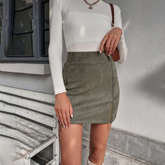 Mini Skirt Suede Zipper Bandage Slim Autumn New Korean High Waist Casual Solid A line Slits Bodycon Skirts