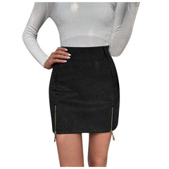 Mini Skirt Suede Zipper Bandage Slim Autumn New Korean High Waist Casual Solid A line Slits Bodycon Skirts