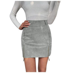 Mini Skirt Suede Zipper Bandage Slim Autumn New Korean High Waist Casual Solid A line Slits Bodycon Skirts