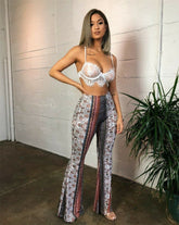 Casual Street Hippie Boho Print Long Pants Flared Wide Legs Summer Bell Bottom Trousers S XL