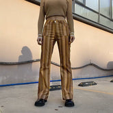 High Waist Casual 90s Jeans Vertical Stripes Print Panelled Vintage Straight Trousers Streetwear Harajuku Long Jeans