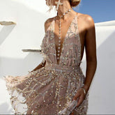 Sequin Playsuit Shorts Jumpsuit Femme Deep V neck Backless Sleeveless Rompers Summer Overalls Club Playsuit